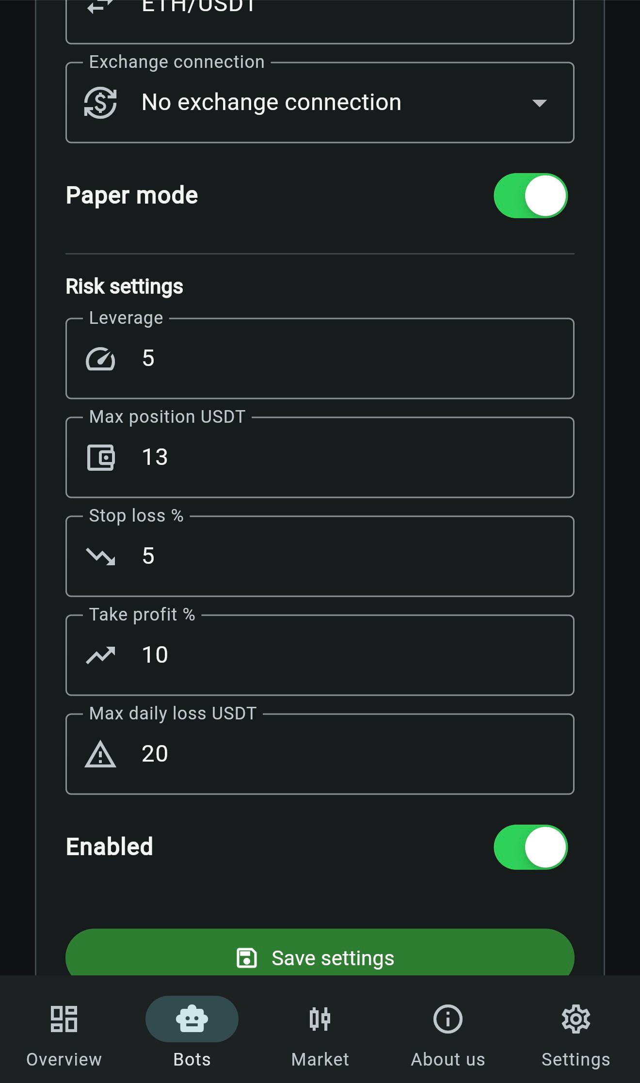 Bots settings