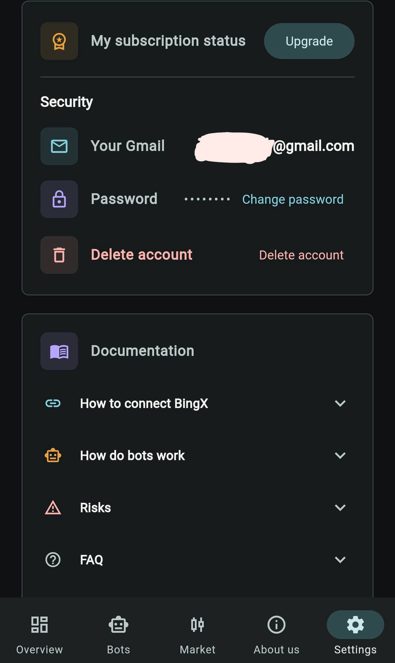 Settings (logged in)